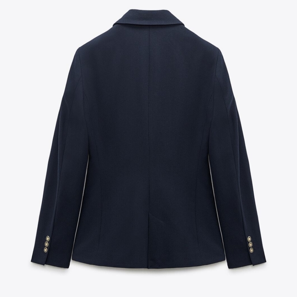 ZARA * DOUBLE BREASTED BLAZER NAVY PIQUE BLAZER - Picture 12 of 13
